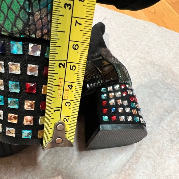 NWOT - Faux Suede Ankle boots with Colourful Rhinestone Décor Heels (US 7) - Picture 8 of 12
